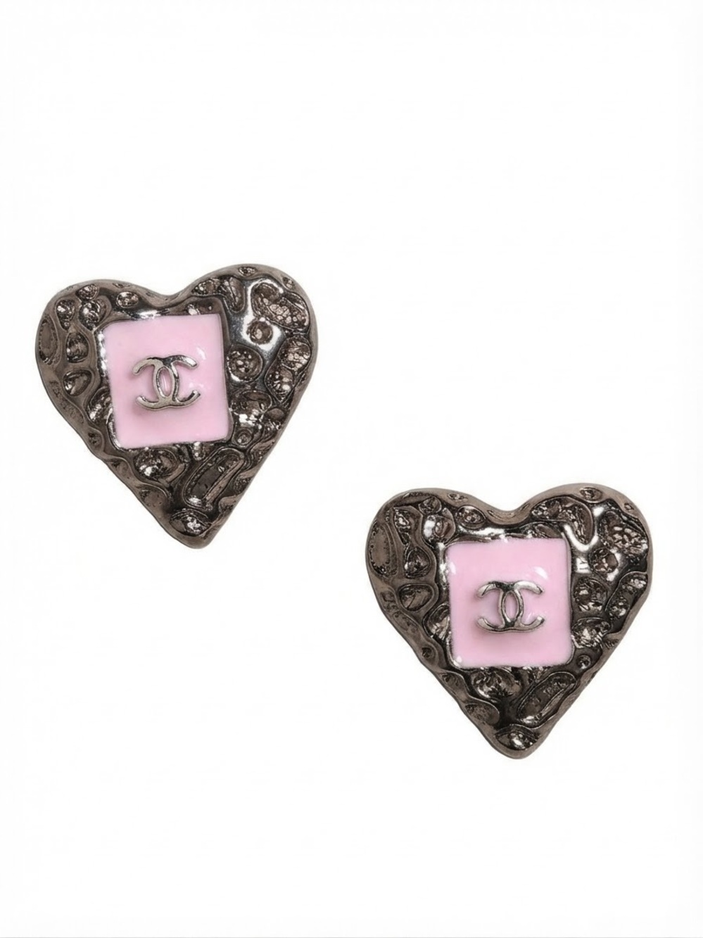 Pink and Silver Tone Heart Letter C Stud Earrings